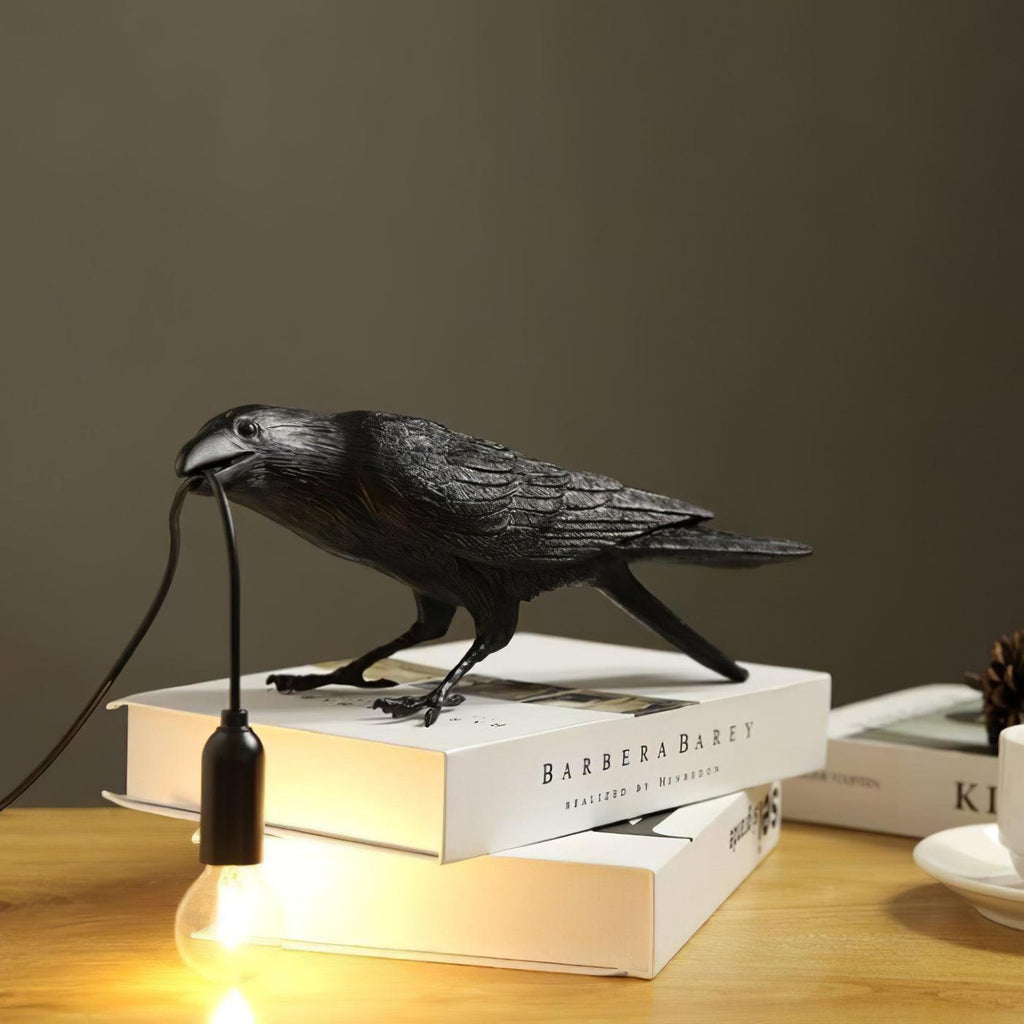 Resin Table Lamp with Raven Design for Living Room, Bedroom, and Office Decor