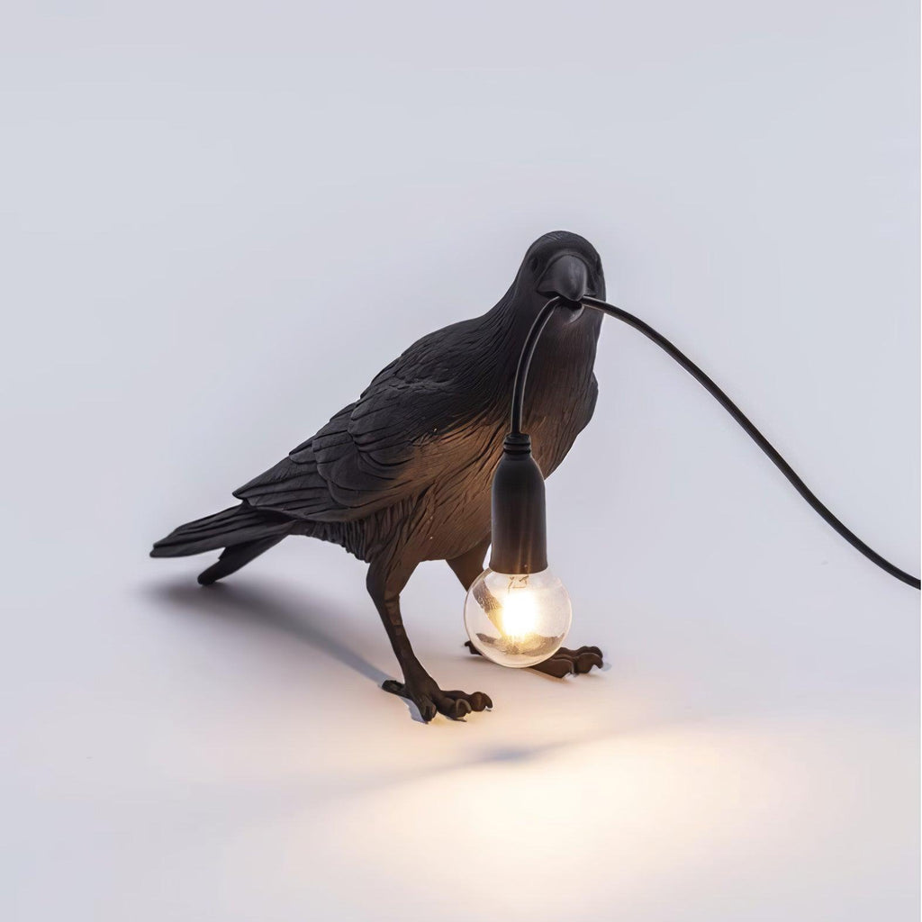 Resin Table Lamp with Raven Design for Living Room, Bedroom, and Office Decor