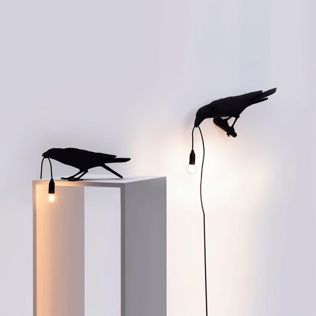 Resin Table Lamp with Raven Design for Living Room, Bedroom, and Office Decor