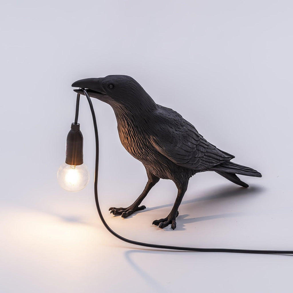 Resin Table Lamp with Raven Design for Living Room, Bedroom, and Office Decor