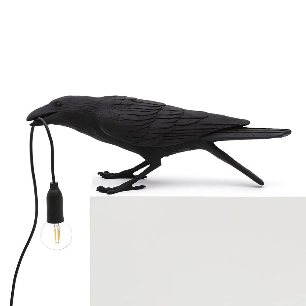 Resin Table Lamp with Raven Design for Living Room, Bedroom, and Office Decor