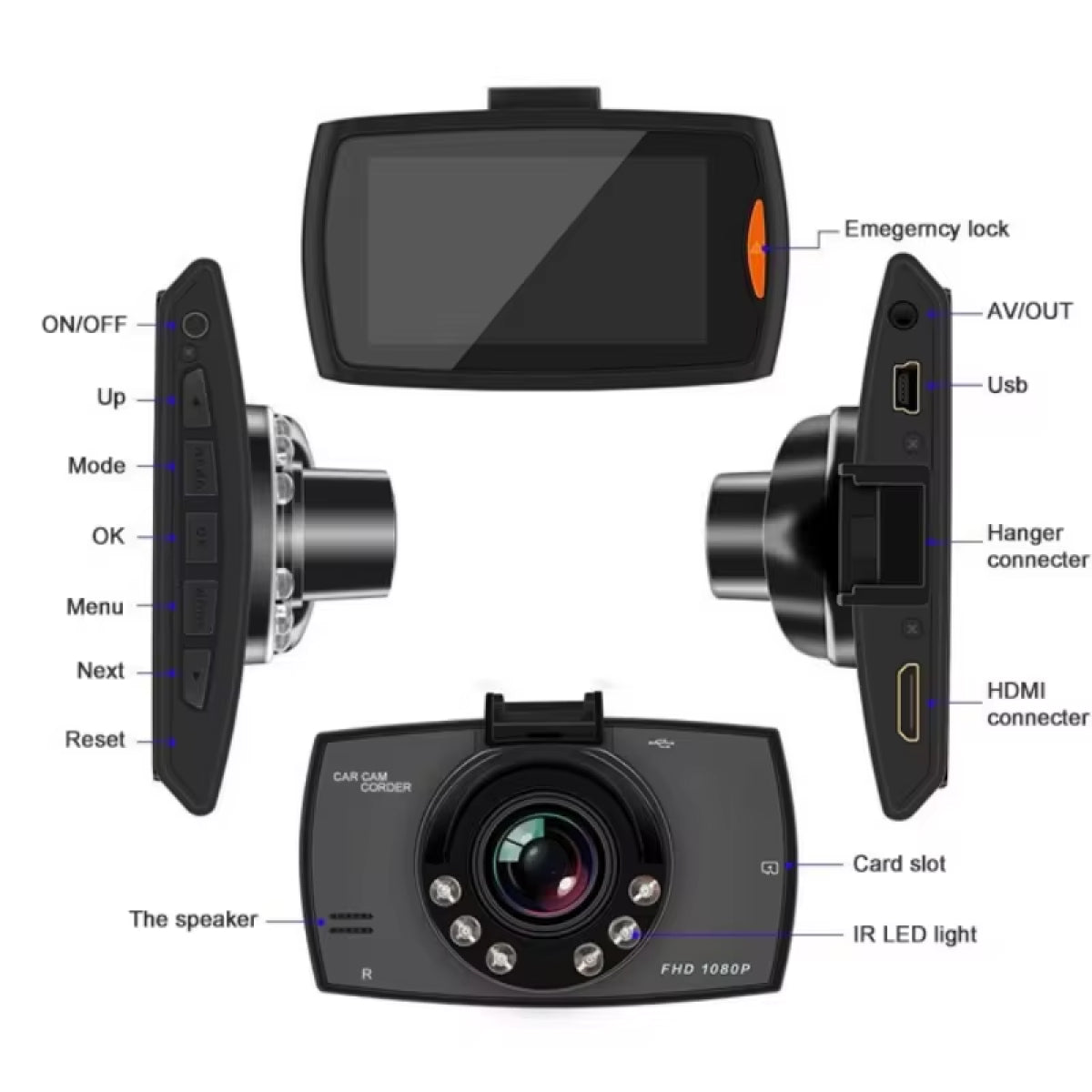 Dash cam for Car: Full HD 1080P 140 Degree Night Vision Wide Angle Video Camera