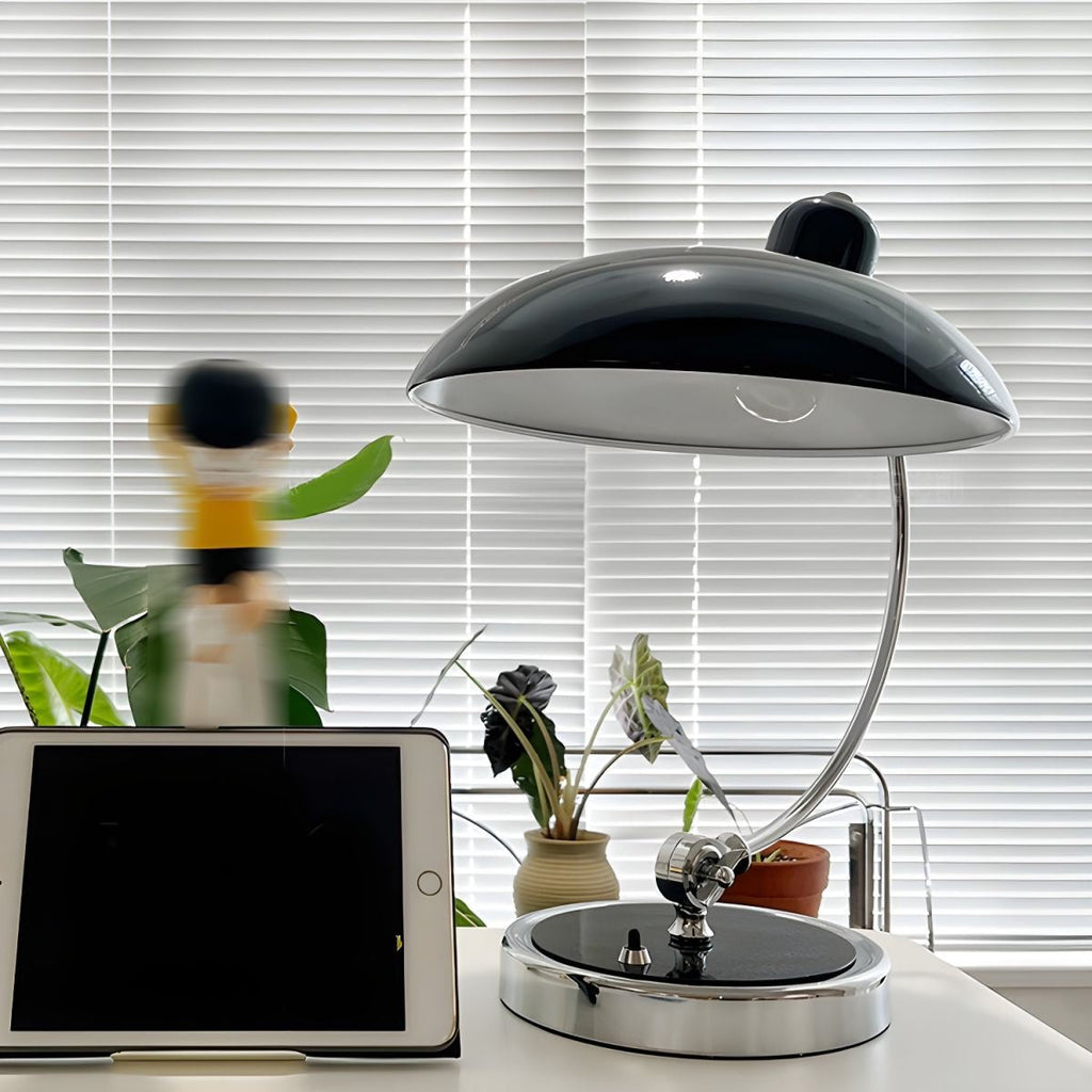 Retro Curve Desk Lamp | Frosted Glass Shade, Metal Stem & Ideal for Indoor Use