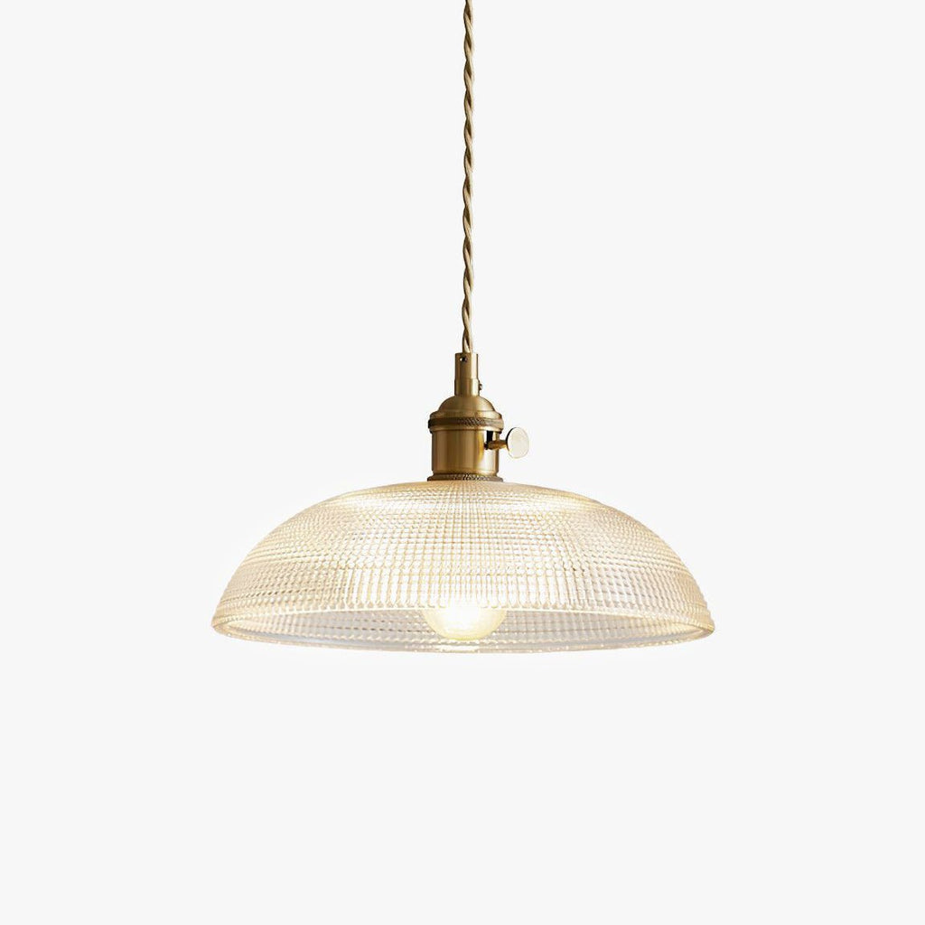 Ribbed Glass Ceiling Pendant Light | Polished Brass, Indoor Use & Ideal for Living Room or Dining Area