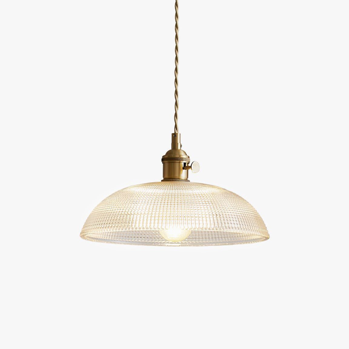 Ribbed Glass Ceiling Pendant Light | Polished Brass, Indoor Use & Ideal for Living Room or Dining Area