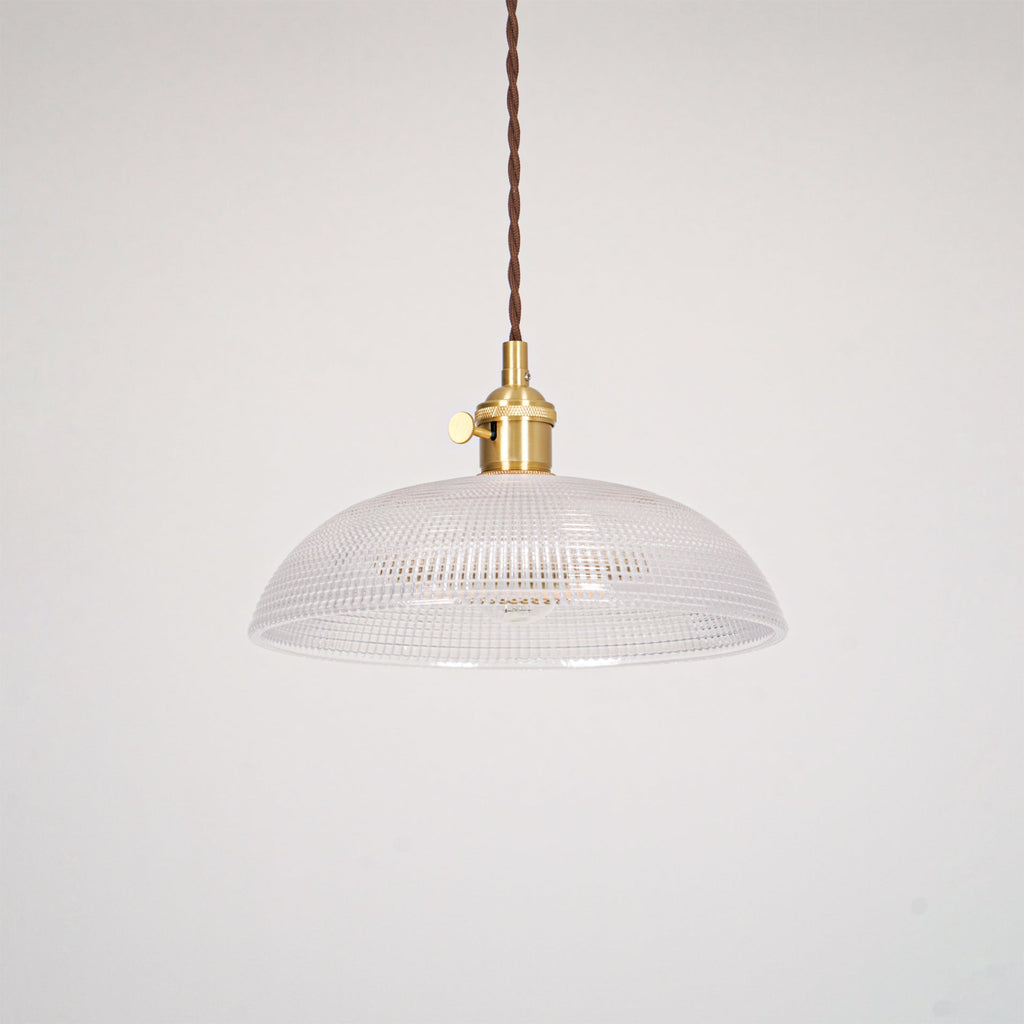 Ribbed Glass Ceiling Pendant Light | Polished Brass, Indoor Use & Ideal for Living Room or Dining Area