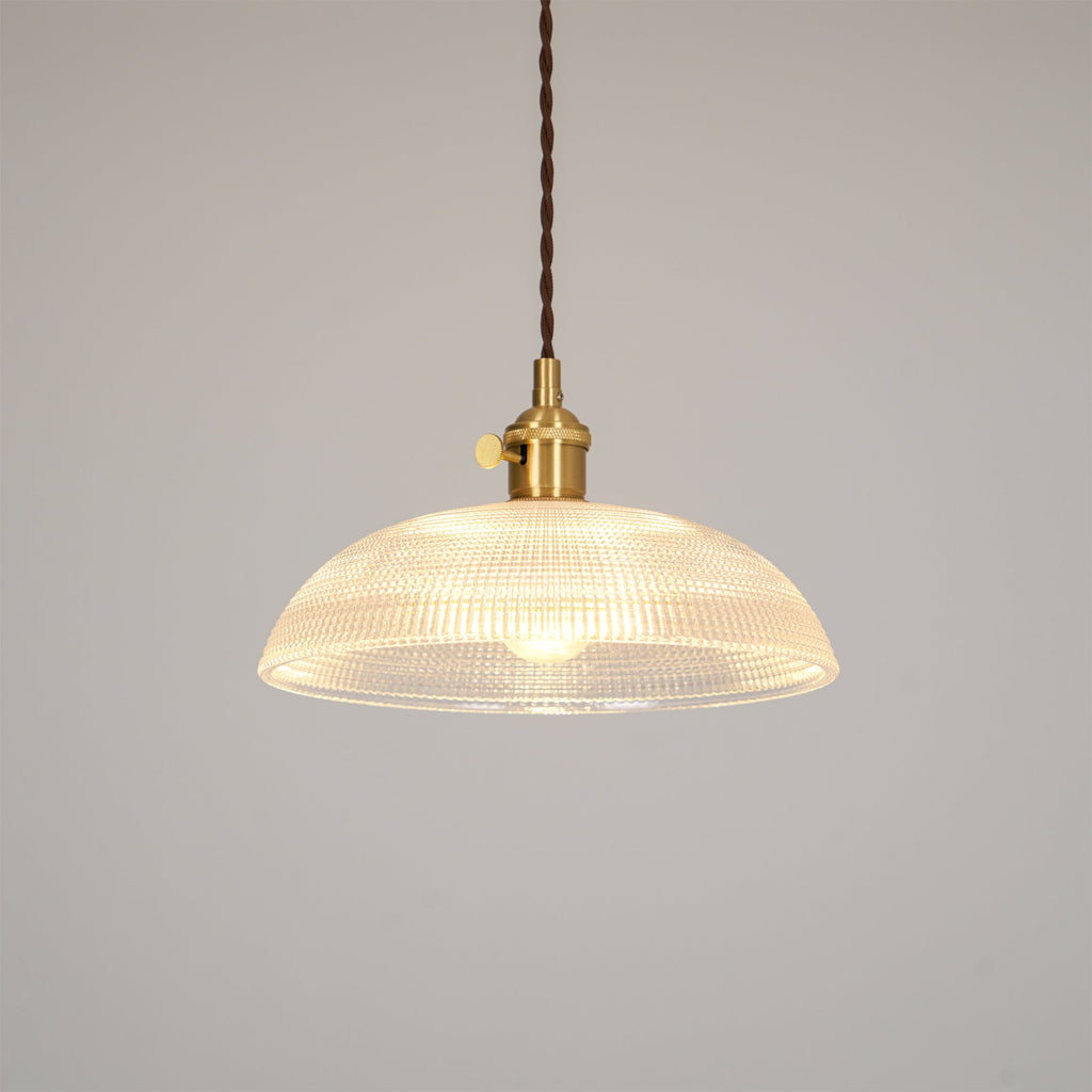Ribbed Glass Ceiling Pendant Light | Polished Brass, Indoor Use & Ideal for Living Room or Dining Area