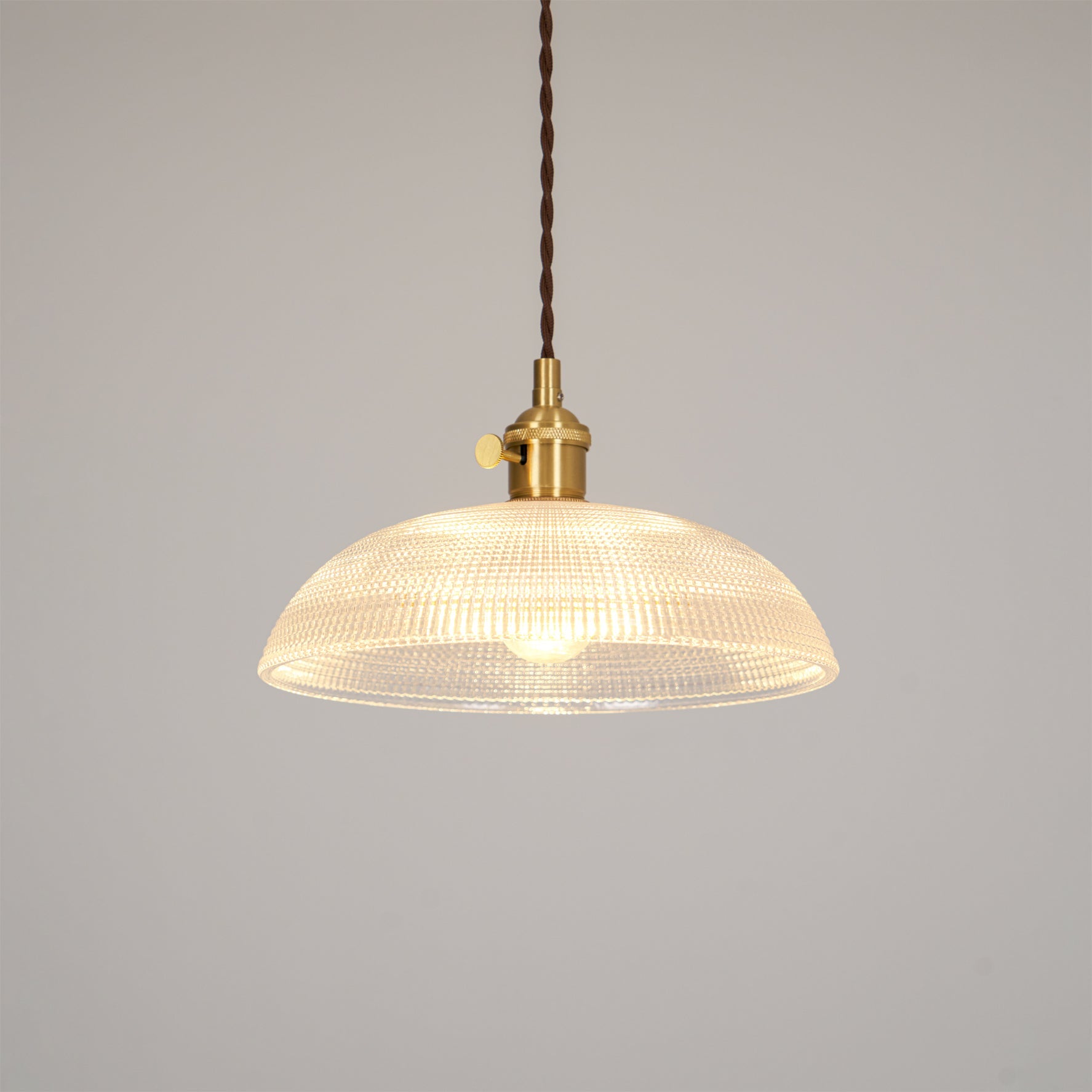 Ribbed Glass Ceiling Pendant Light | Polished Brass, Indoor Use & Ideal for Living Room or Dining Area