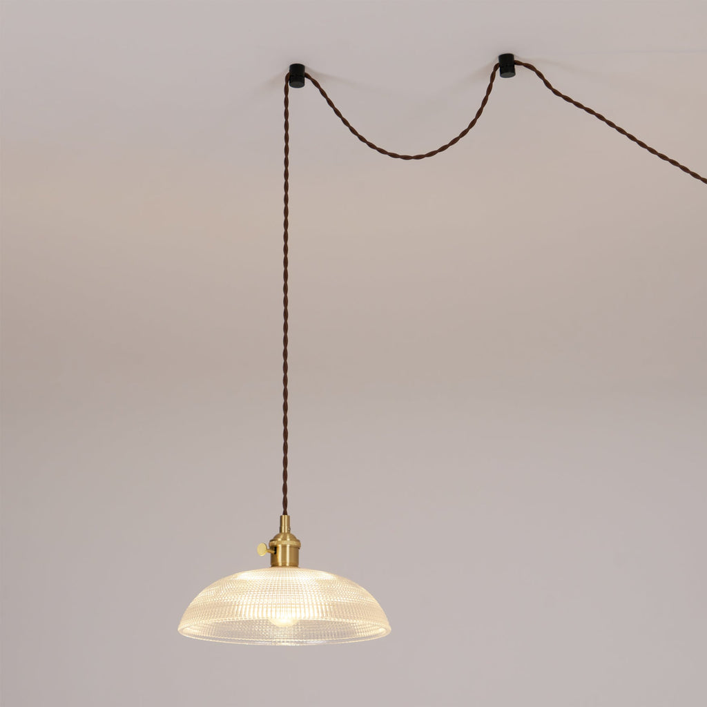 Ribbed Glass Ceiling Pendant Light | Polished Brass, Indoor Use & Ideal for Living Room or Dining Area