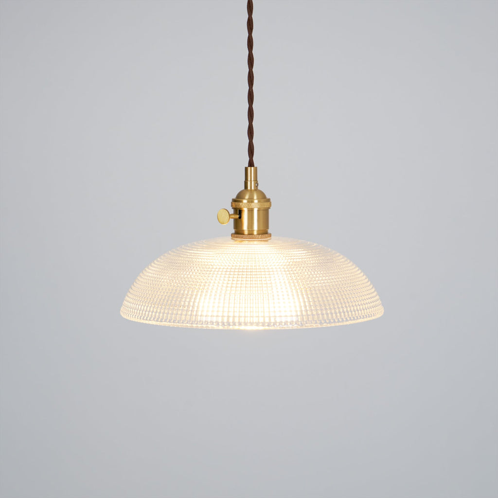 Ribbed Glass Ceiling Pendant Light | Polished Brass, Indoor Use & Ideal for Living Room or Dining Area