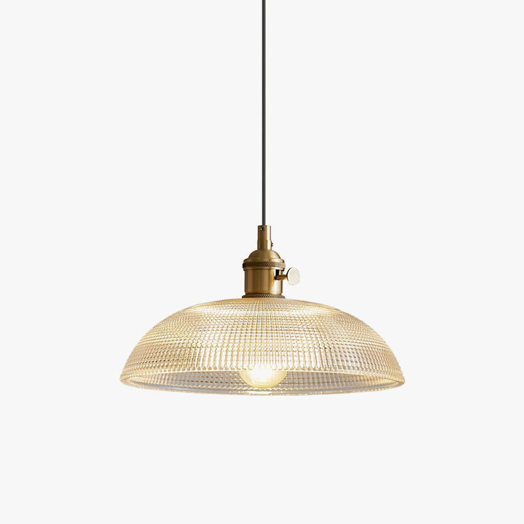 Ribbed Glass Ceiling Pendant Light | Polished Brass, Indoor Use & Ideal for Living Room or Dining Area