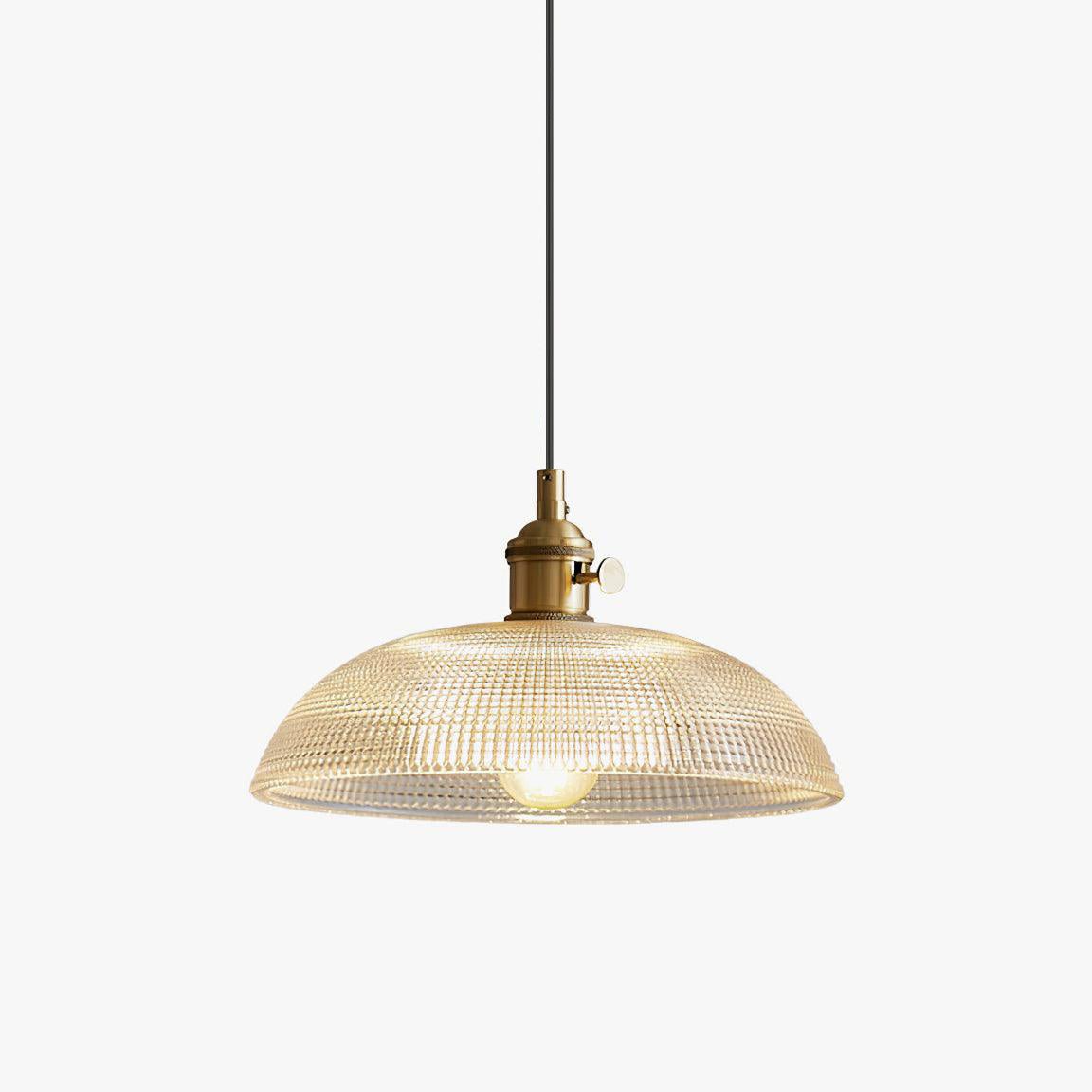 Ribbed Glass Ceiling Pendant Light | Polished Brass, Indoor Use & Ideal for Living Room or Dining Area