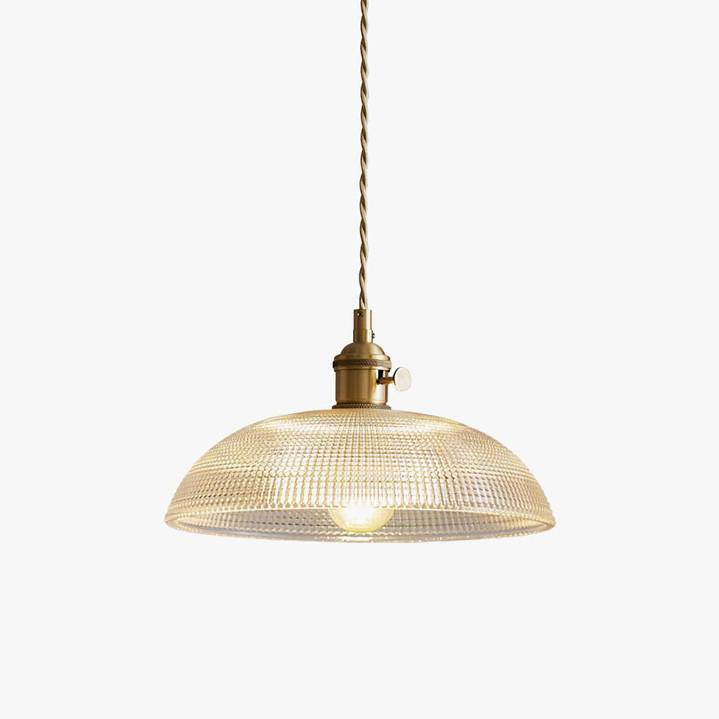Ribbed Glass Ceiling Pendant Light | Polished Brass, Indoor Use & Ideal for Living Room or Dining Area