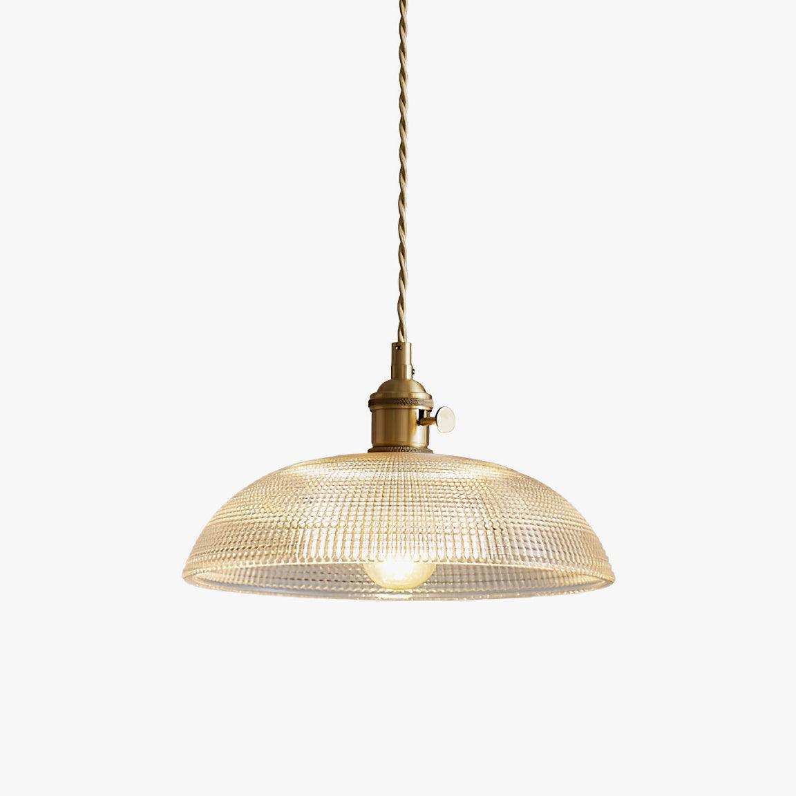 Ribbed Glass Ceiling Pendant Light | Polished Brass, Indoor Use & Ideal for Living Room or Dining Area