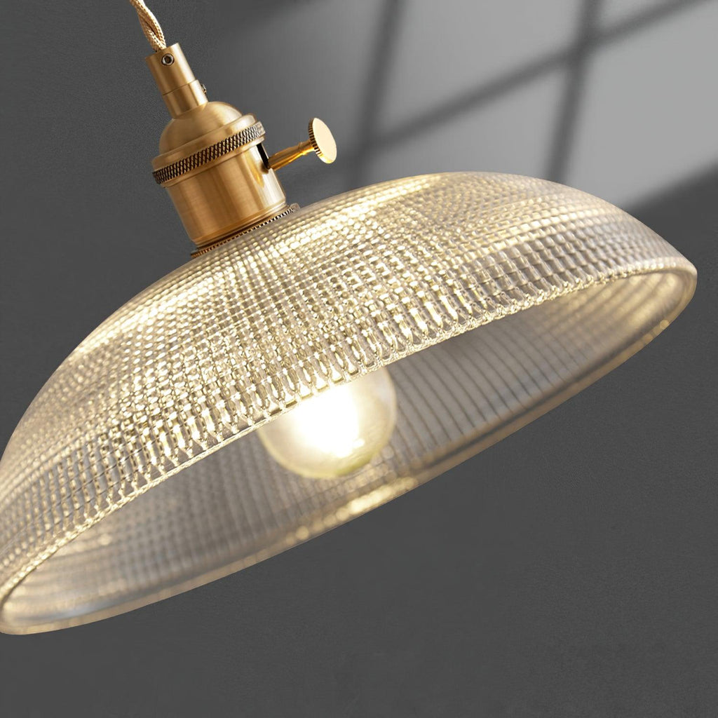 Ribbed Glass Ceiling Pendant Light | Polished Brass, Indoor Use & Ideal for Living Room or Dining Area