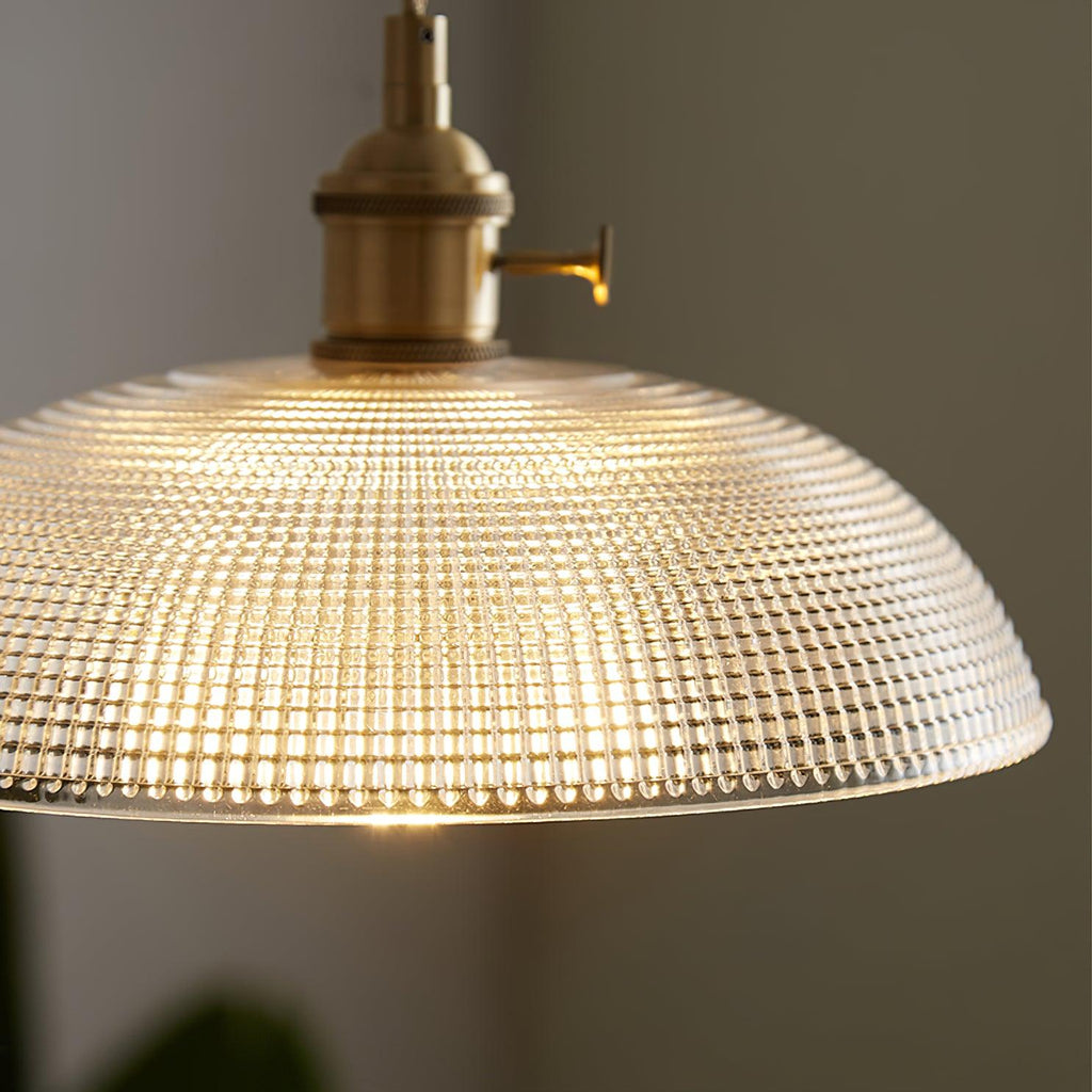 Ribbed Glass Ceiling Pendant Light | Polished Brass, Indoor Use & Ideal for Living Room or Dining Area