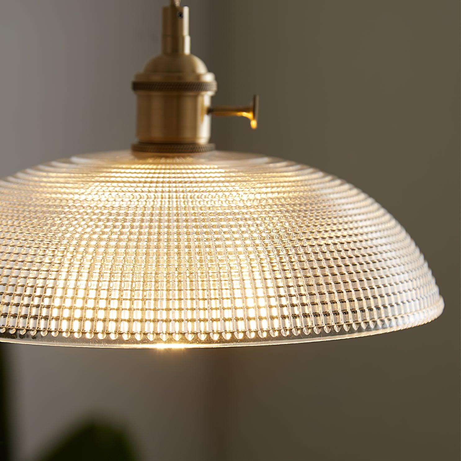 Ribbed Glass Ceiling Pendant Light | Polished Brass, Indoor Use & Ideal for Living Room or Dining Area