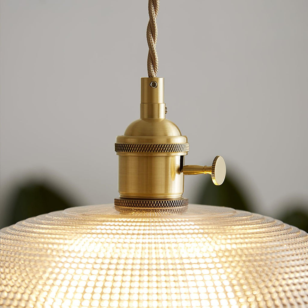 Ribbed Glass Ceiling Pendant Light | Polished Brass, Indoor Use & Ideal for Living Room or Dining Area