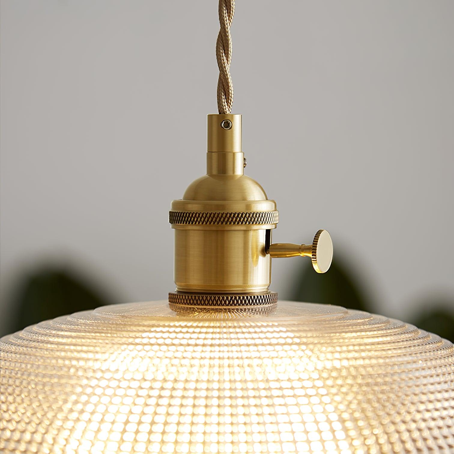 Ribbed Glass Ceiling Pendant Light | Polished Brass, Indoor Use & Ideal for Living Room or Dining Area