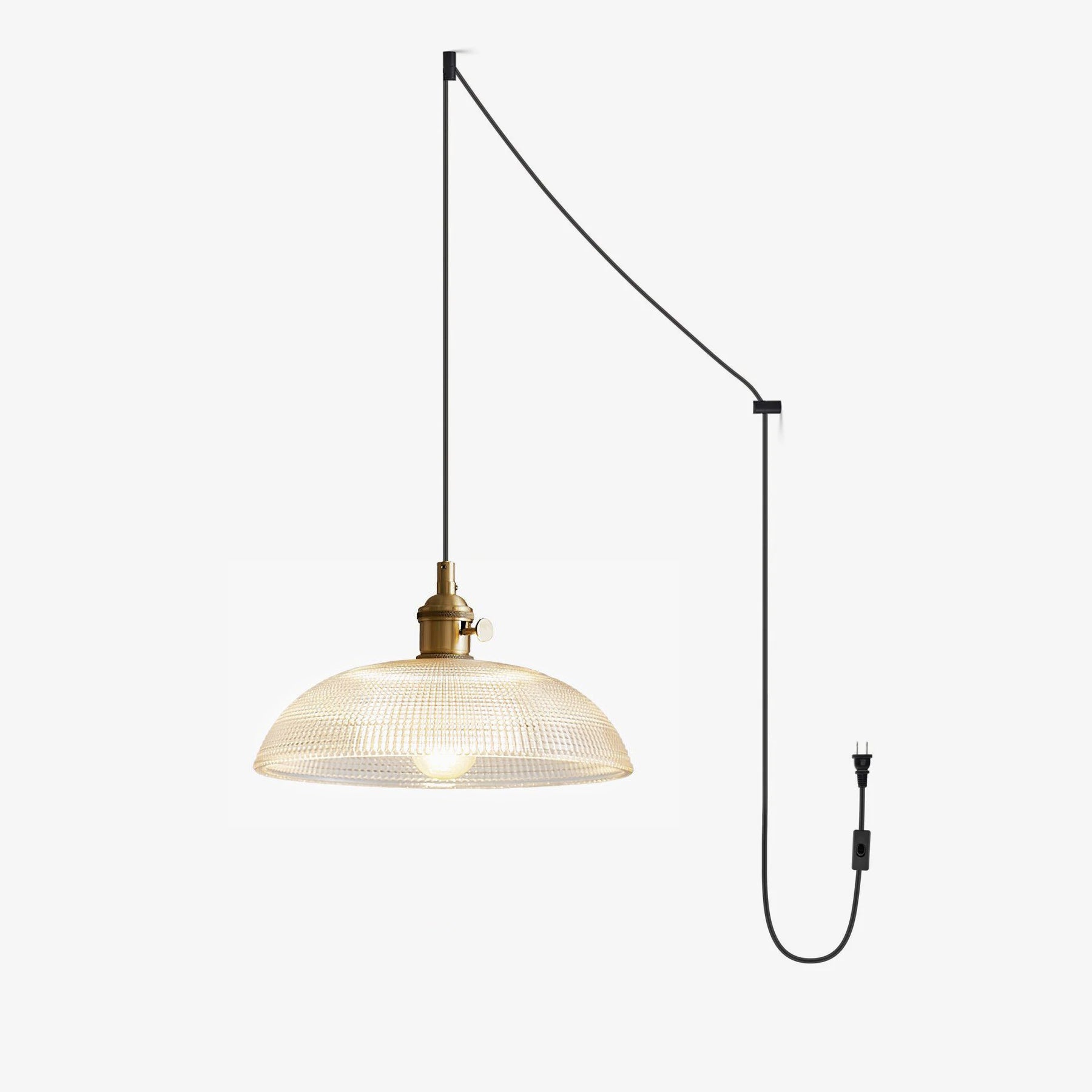 Ribbed Glass Ceiling Pendant Light | Polished Brass, Indoor Use & Ideal for Living Room or Dining Area