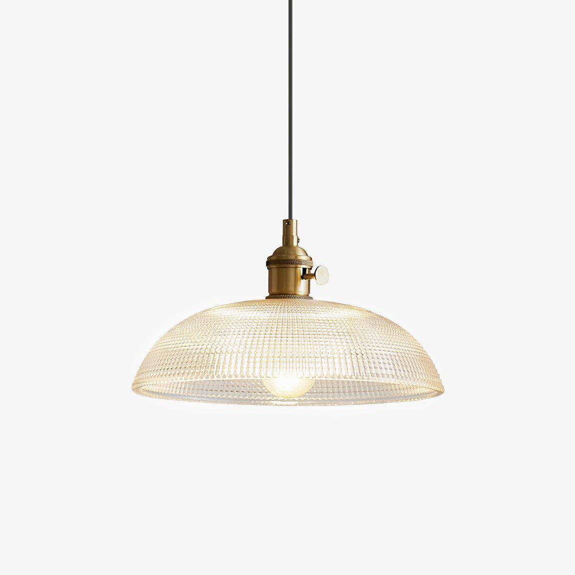 Ribbed Glass Ceiling Pendant Light | Polished Brass, Indoor Use & Ideal for Living Room or Dining Area