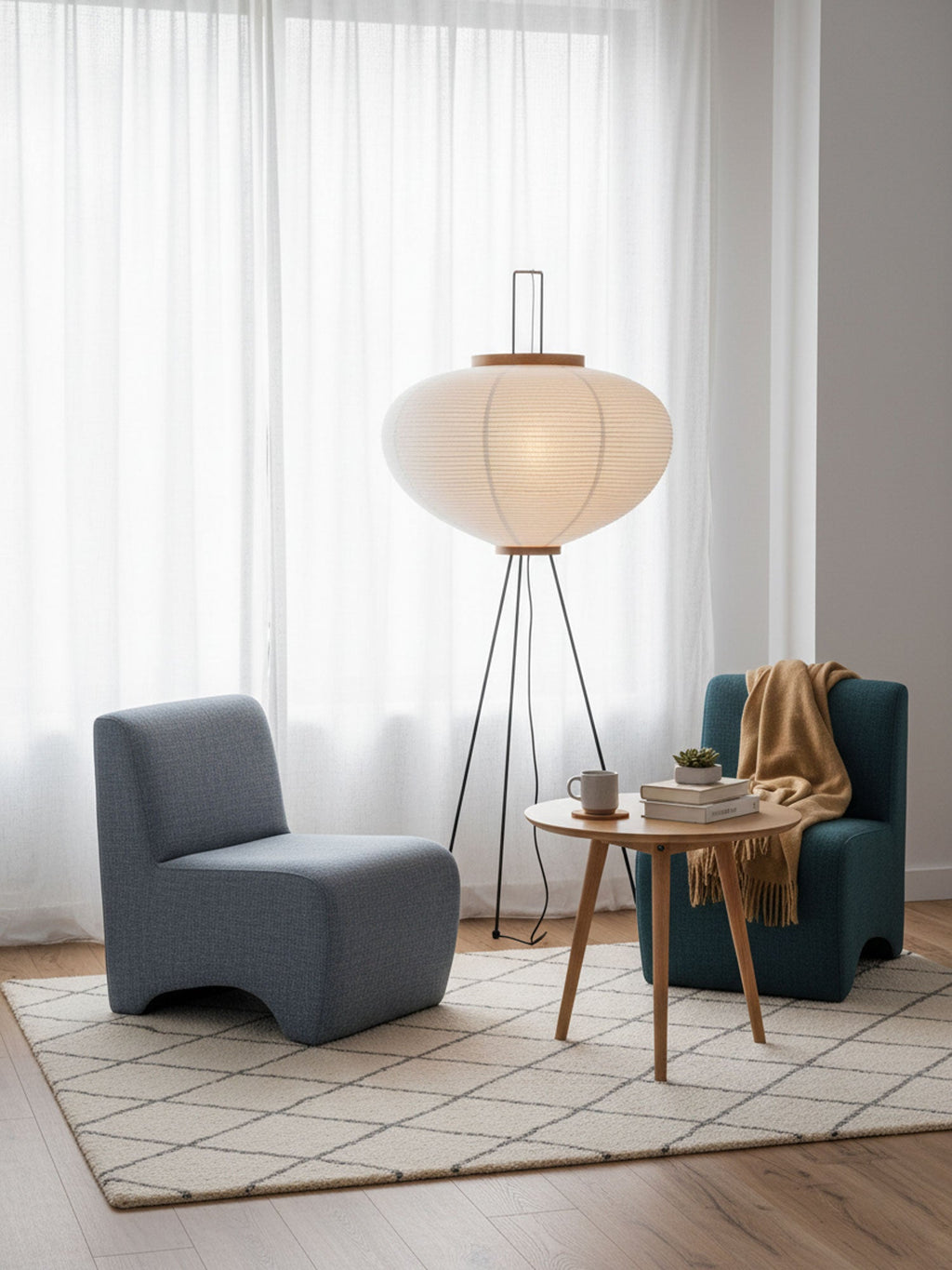 Rice Paper Floor Lamp | Mulberry Paper Shade, Metal Base & Ideal for Indoor Lighting