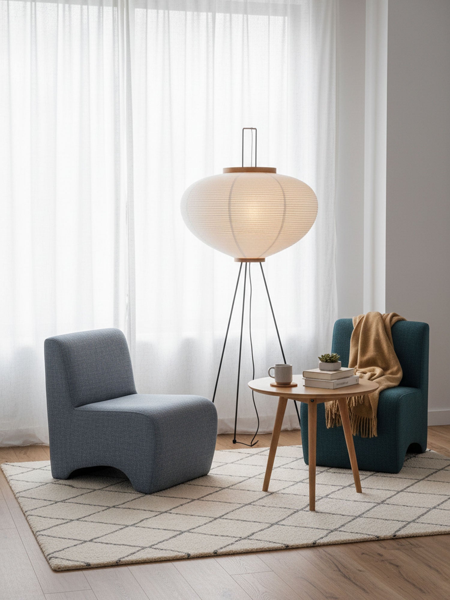 Rice Paper Floor Lamp | Mulberry Paper Shade, Metal Base & Ideal for Indoor Lighting
