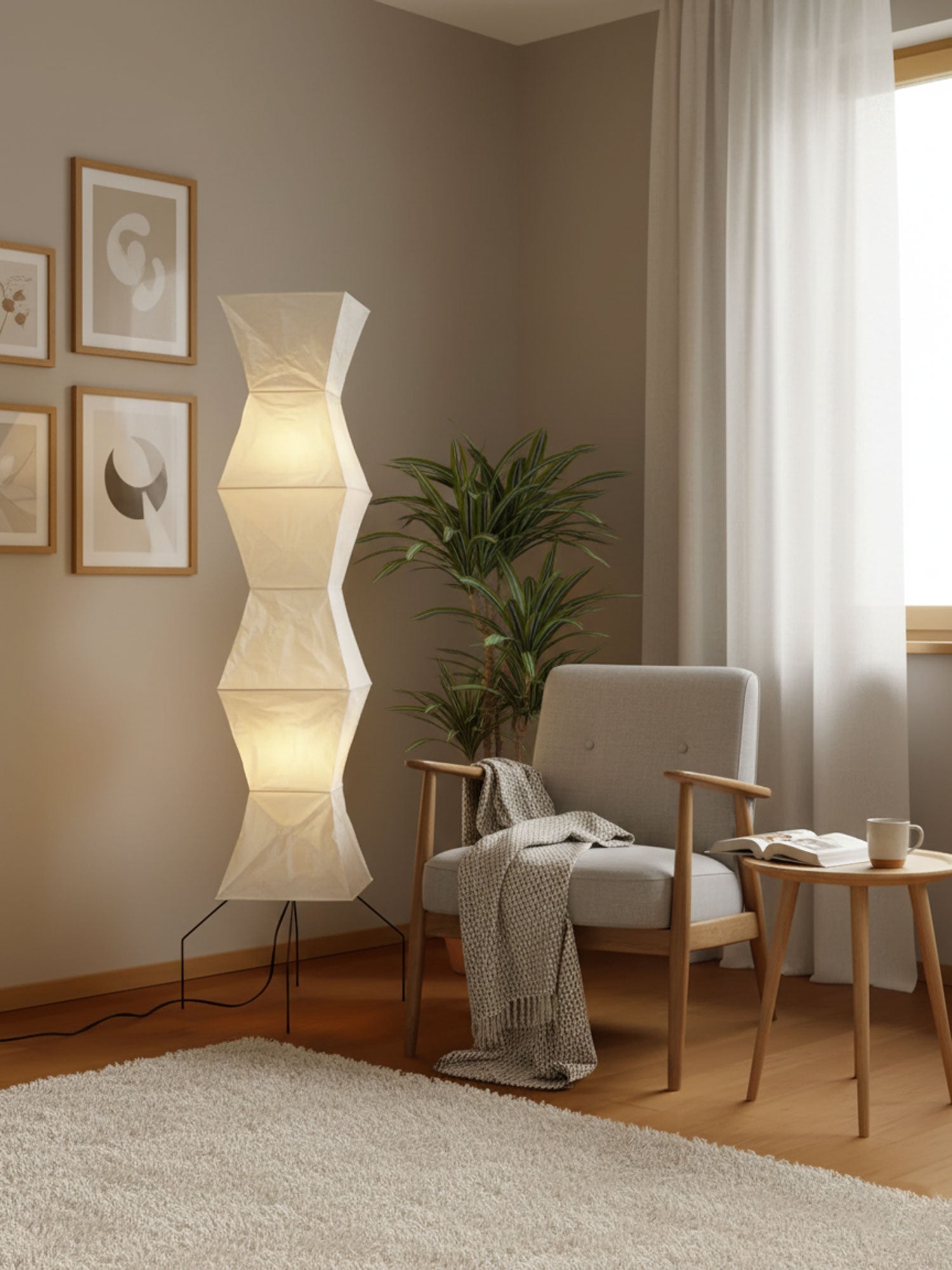 Rice Paper Floor Lamp | Mulberry Paper Shade, Metal Base & Ideal for Indoor Lighting