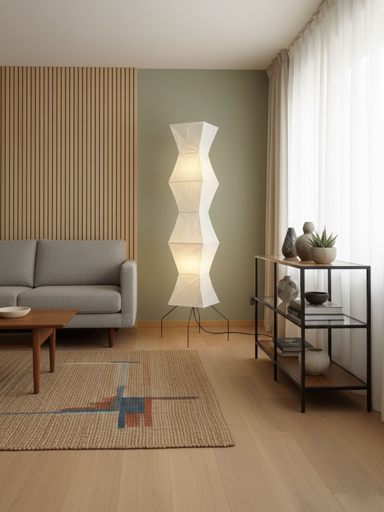 Rice Paper Floor Lamp | Mulberry Paper Shade, Metal Base & Ideal for Indoor Lighting