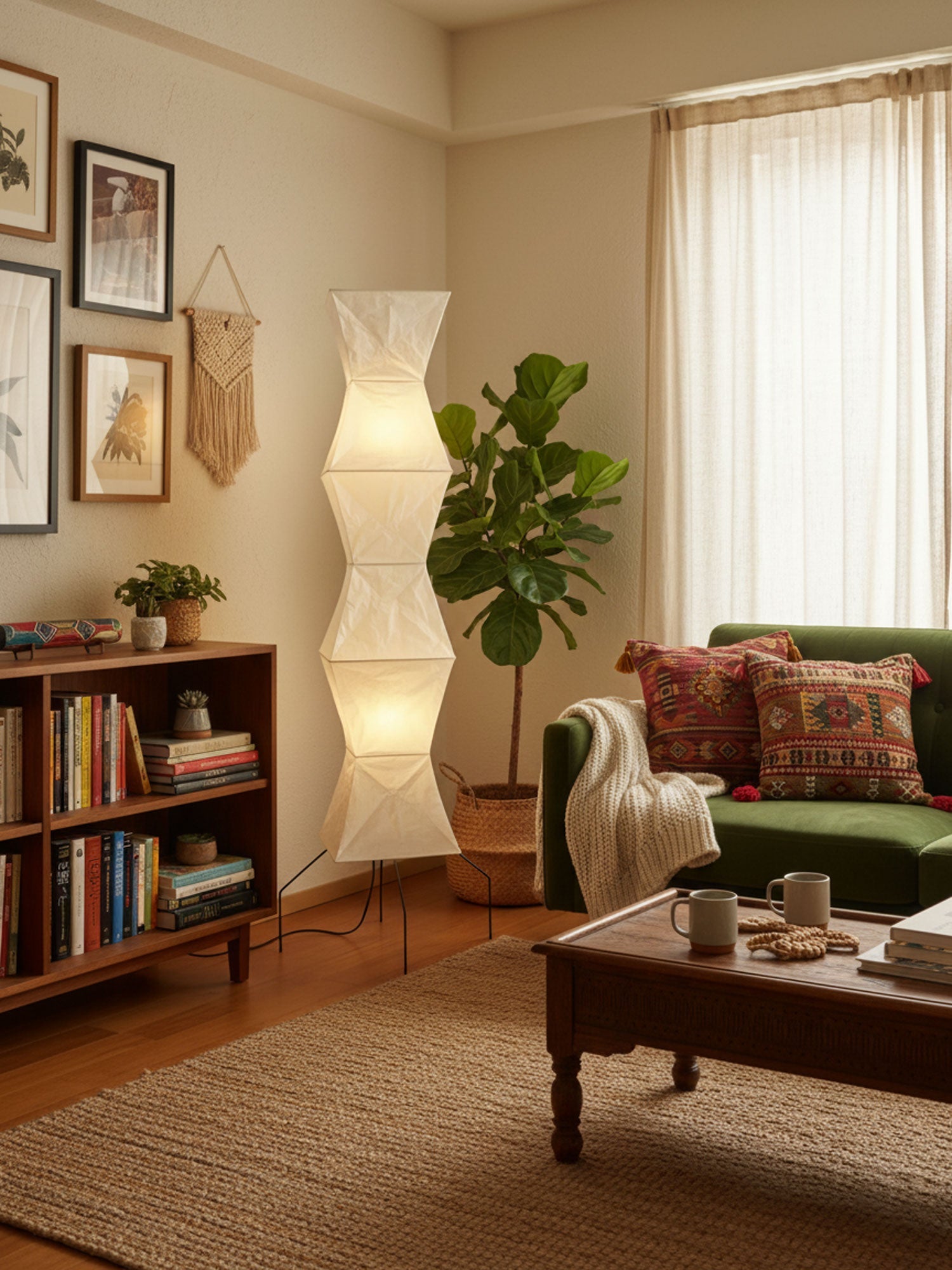 Rice Paper Floor Lamp | Mulberry Paper Shade, Metal Base & Ideal for Indoor Lighting