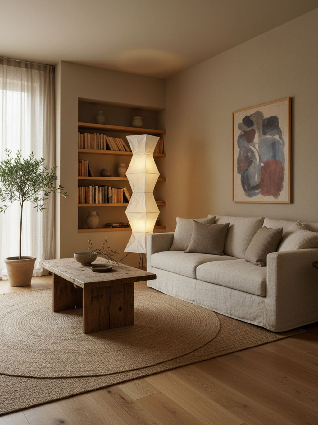 Rice Paper Floor Lamp | Mulberry Paper Shade, Metal Base & Ideal for Indoor Lighting