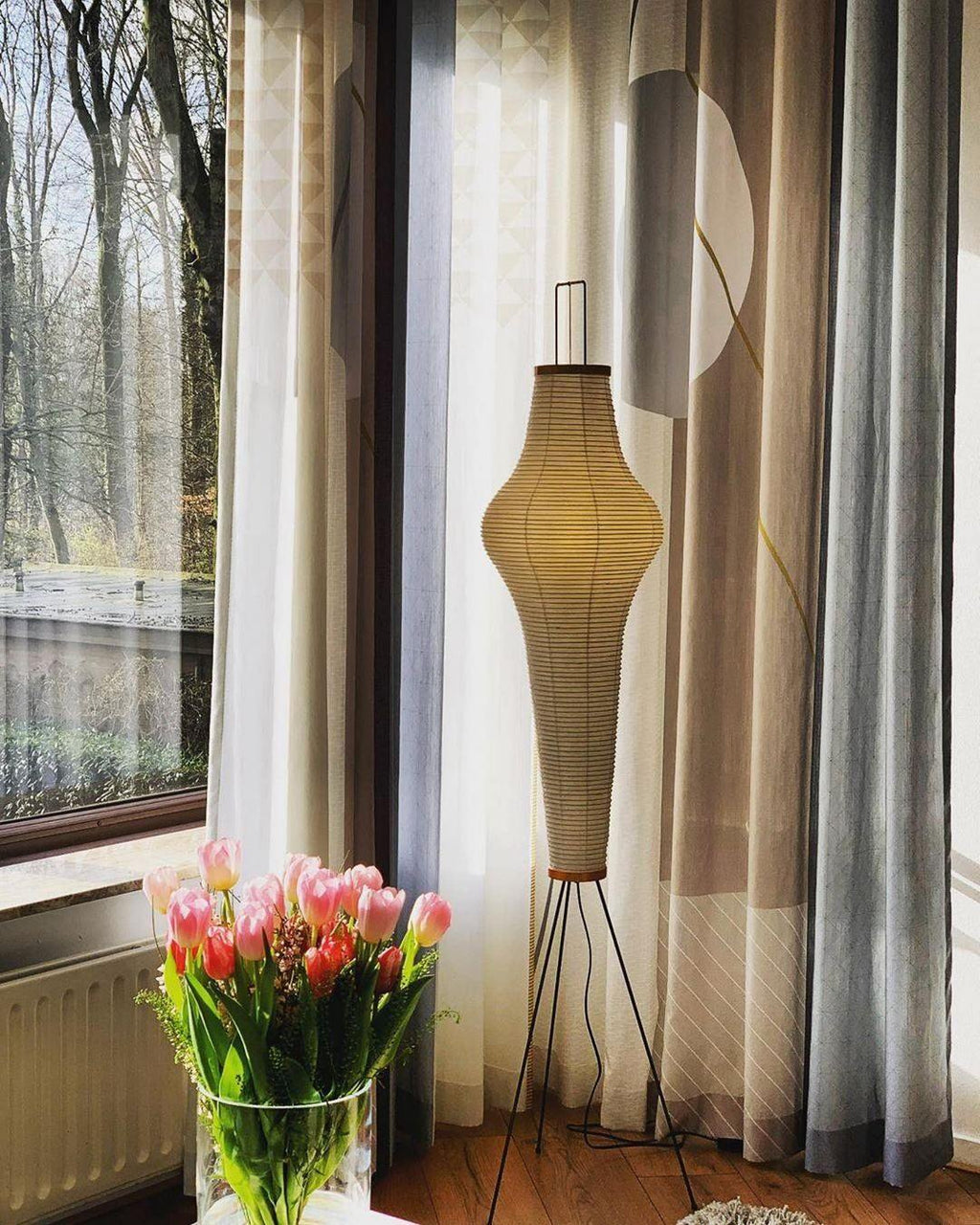 Rice Paper Floor Lamp | Mulberry Paper Shade, Metal Base & Ideal for Indoor Lighting