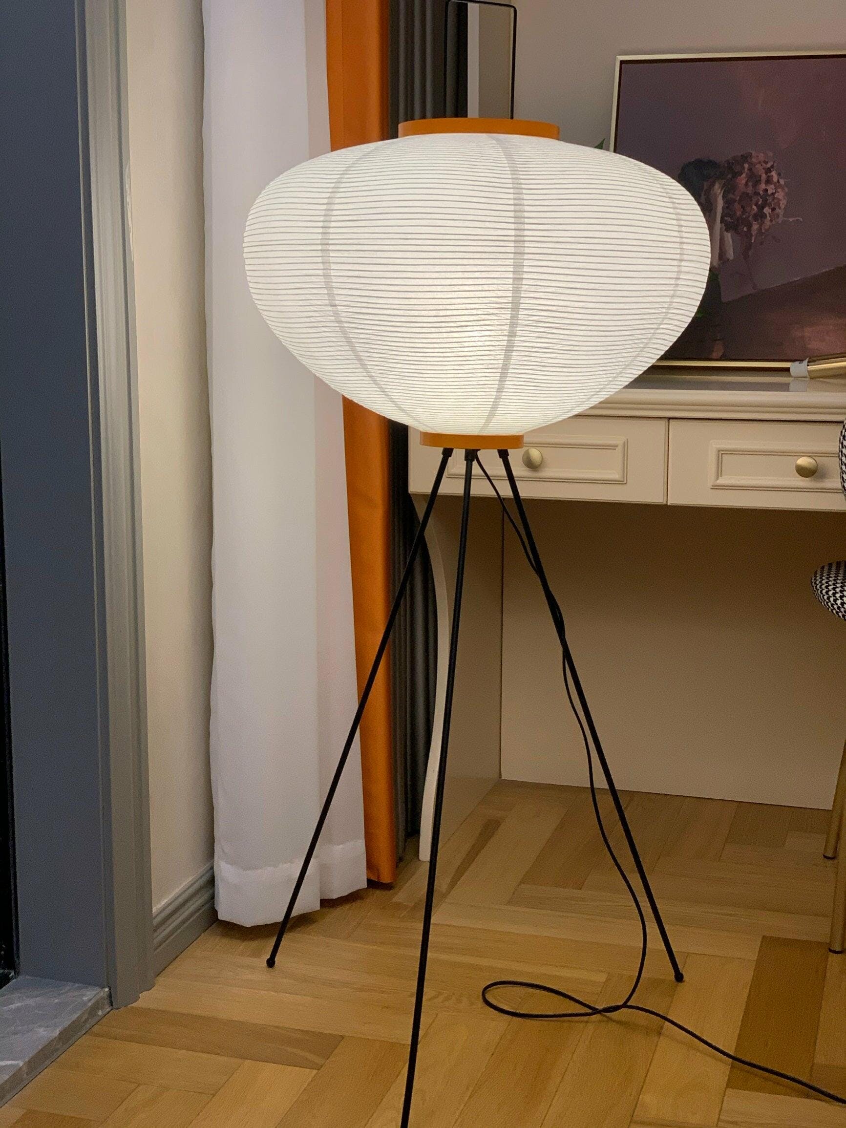Rice Paper Floor Lamp | Mulberry Paper Shade, Metal Base & Ideal for Indoor Lighting
