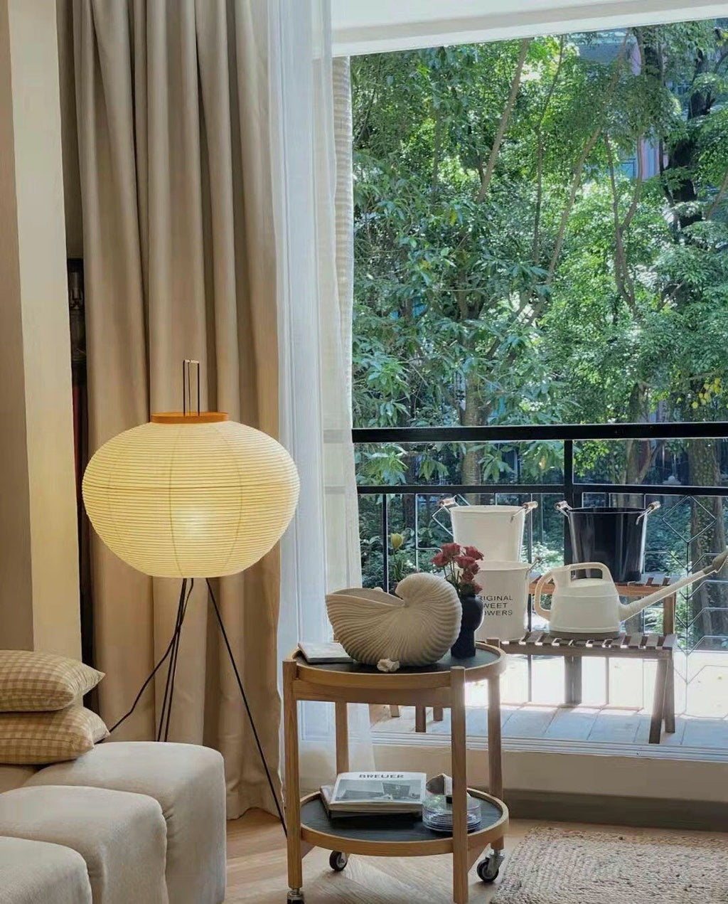 Rice Paper Floor Lamp | Mulberry Paper Shade, Metal Base & Ideal for Indoor Lighting