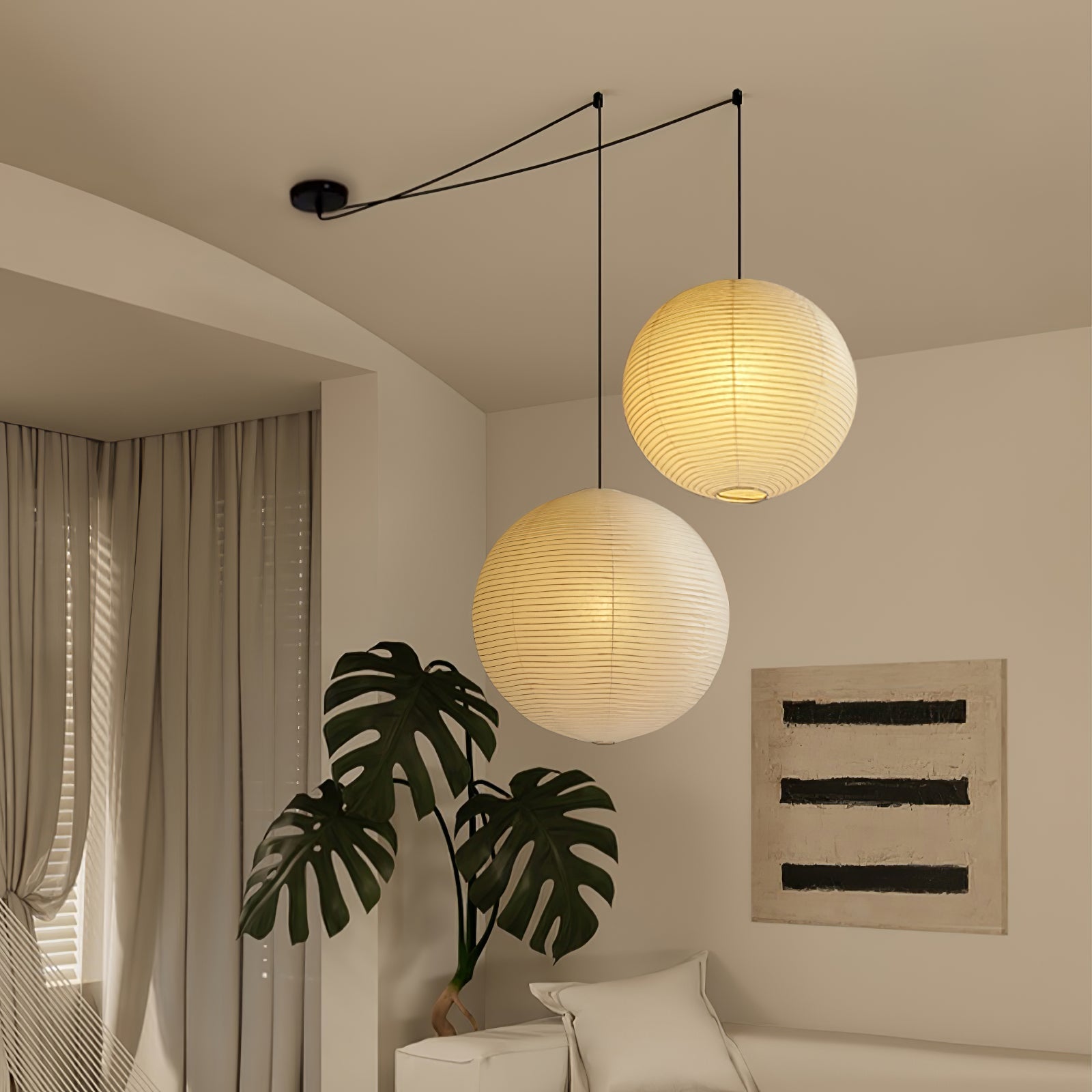 Pendant Swag Light | Handmade Mulberry Paper, Mid-Century Modern Design for Indoor Spaces