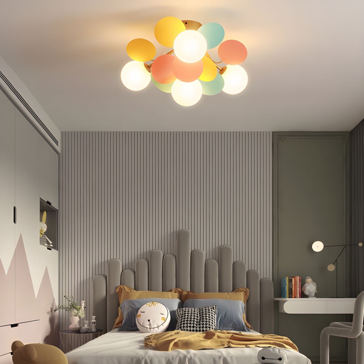 Round Macaron Ceiling Lamp | Colorful Metal & Glass Design for Children's Rooms, Offices & Indoor Spaces