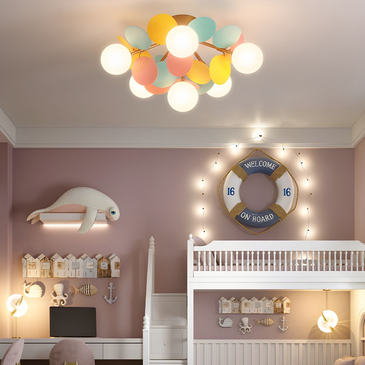 Round Macaron Ceiling Lamp | Colorful Metal & Glass Design for Children's Rooms, Offices & Indoor Spaces