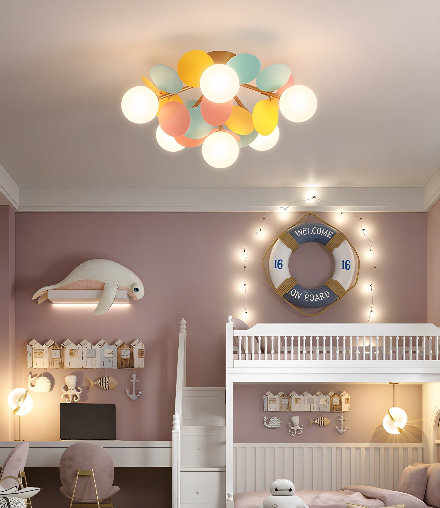 Round Macaron Ceiling Lamp | Colorful Metal & Glass Design for Children's Rooms, Offices & Indoor Spaces