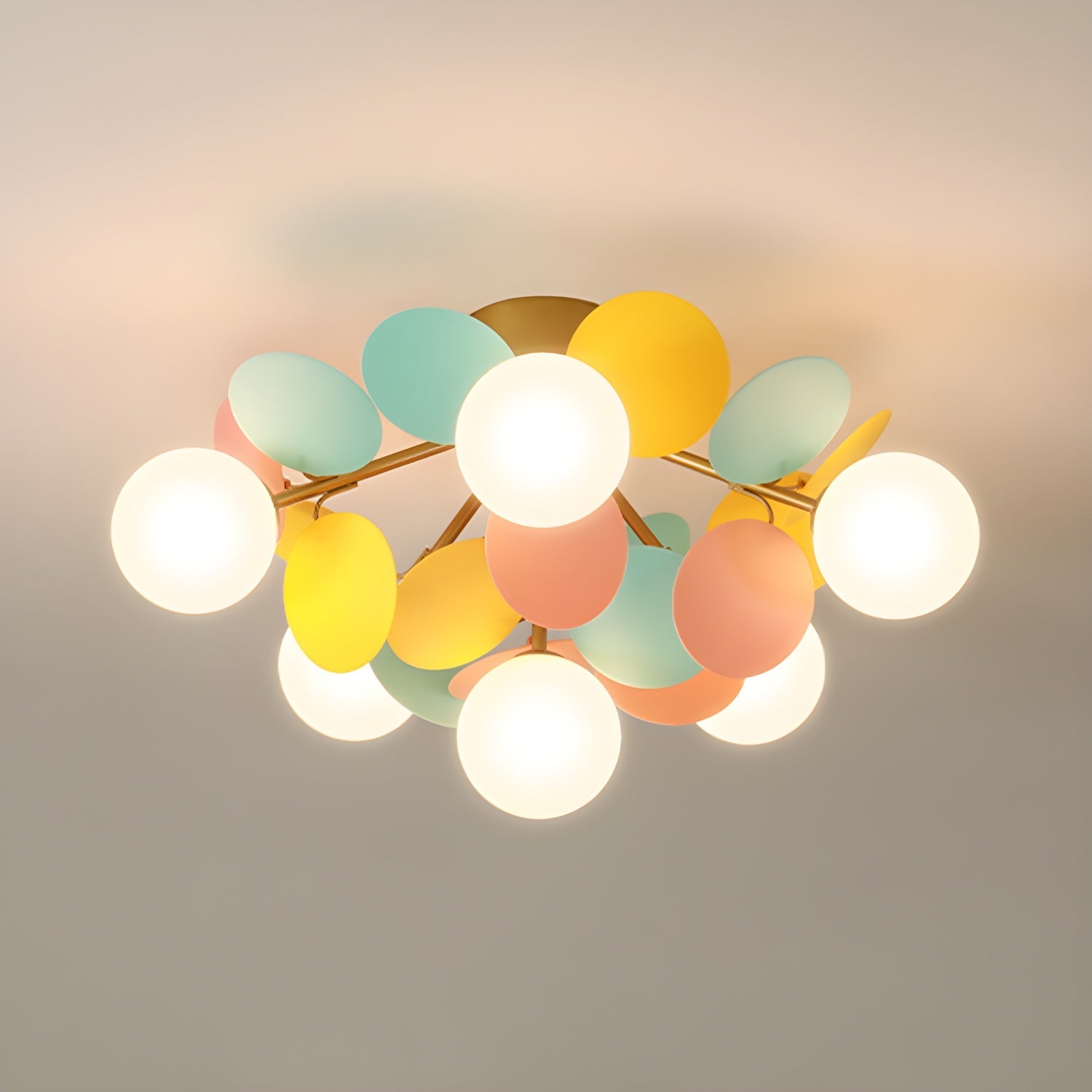 Round Macaron Ceiling Lamp | Colorful Metal & Glass Design for Children's Rooms, Offices & Indoor Spaces