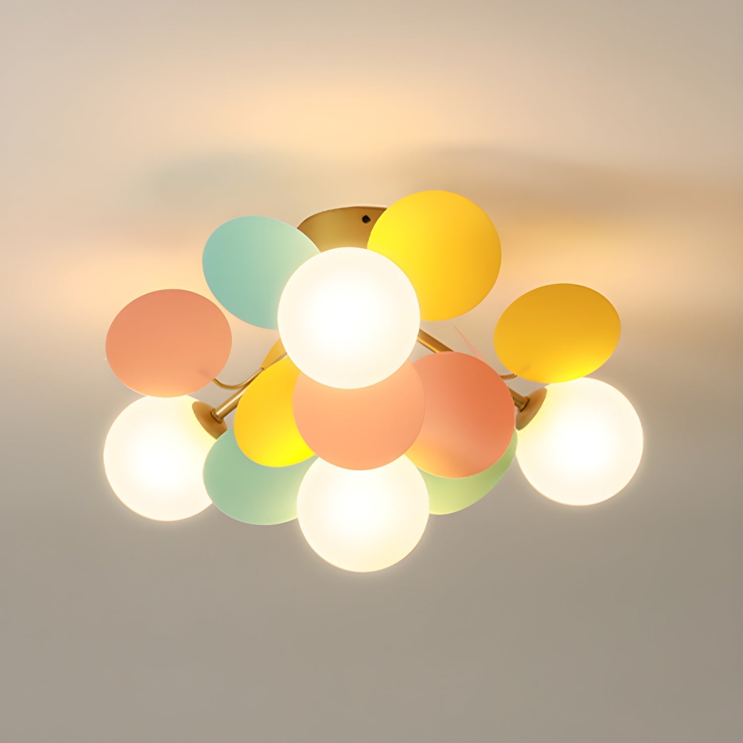Round Macaron Ceiling Lamp | Colorful Metal & Glass Design for Children's Rooms, Offices & Indoor Spaces