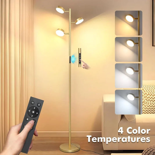 LED Floor Lamp with Remote & Touch Control, Gold Modern Standing Light, 4 Color Temperatures for Living Room & Home Decor