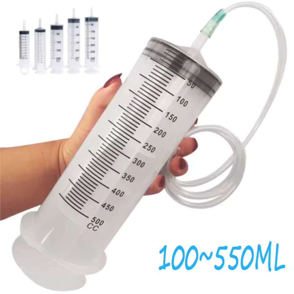 Large Capacity Nutrient Syringe | Multi-Size Fluid Injector with 39-Inch Hose for Pet Feeding, Oil & Adhesive Dispensing