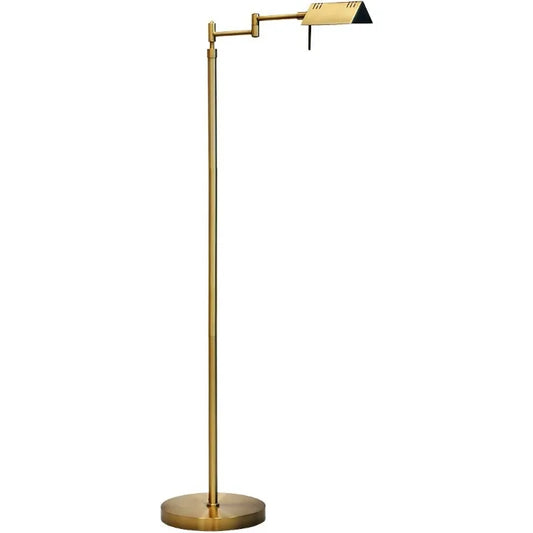 Dimmable LED Pharmacy Floor Lamp 12W with 360-Degree Swing Arms & Adjustable Height for Reading & Task Lighting in Gold Finish