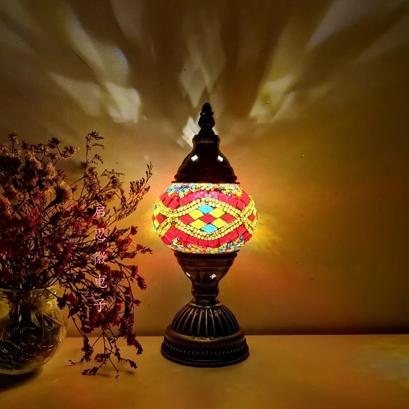Turkish Adana Mosaic Table Lamp - Colorful Handcrafted Lighting Fixture for Living Room & Bedroom Decor