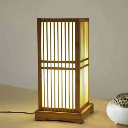 LED Table Lamp - Japanese Minimalist Wooden Square Design - 1-Light Fixture for Bedroom, Living Room & Office Use