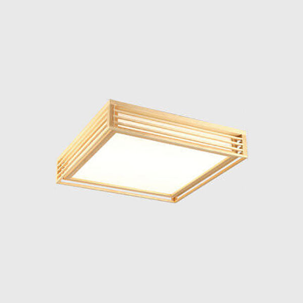 LED Flush Mount Ceiling Light - Nordic Solid Wood Square Fixture for Japanese Tatami Rooms & Low Ceilings