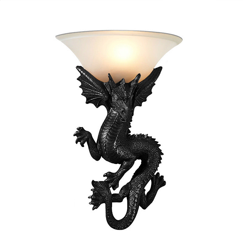 LED Wall Sconce Light Fixture - Traditional European Resin & Glass Design - Semi-Circular 1-Light for Living Room & Hallway