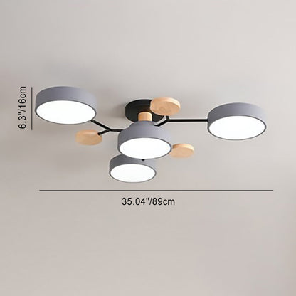 LED Semi-Flush Mount Ceiling Light - Scandinavian Round Molecule Branch Design for Living Room & Modern Spaces