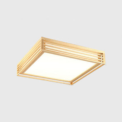 LED Flush Mount Ceiling Light - Nordic Solid Wood Square Fixture for Japanese Tatami Rooms & Low Ceilings