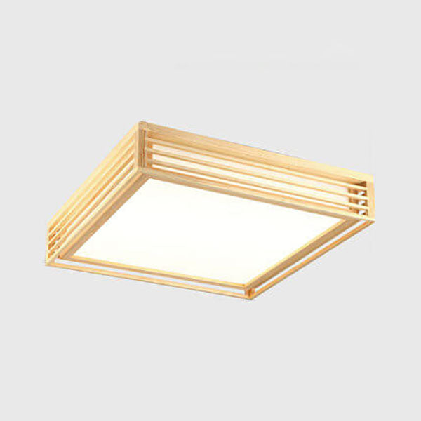 LED Flush Mount Ceiling Light - Nordic Solid Wood Square Fixture for Japanese Tatami Rooms & Low Ceilings